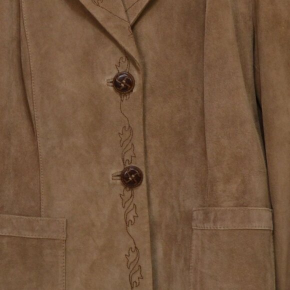 Y2K 100% leather Blazer Jacket with Embroidery office core Academic - Picture 4 of 10